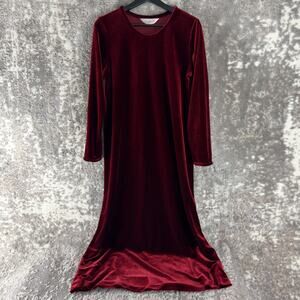 Diamond Tea Size L Velvet Maxi Shirt Dress Red Long Sleeve Casual Pullover